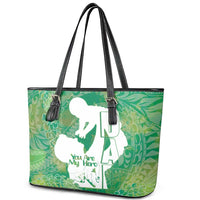 Green Polynesia Father's Day Leather Tote Bag Dad You Are My Hero