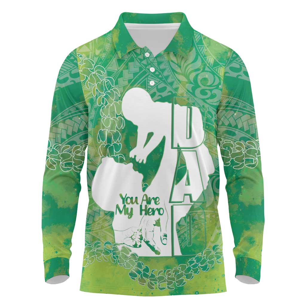 Green Polynesia Father's Day Long Sleeve Polo Shirt Dad You Are My Hero