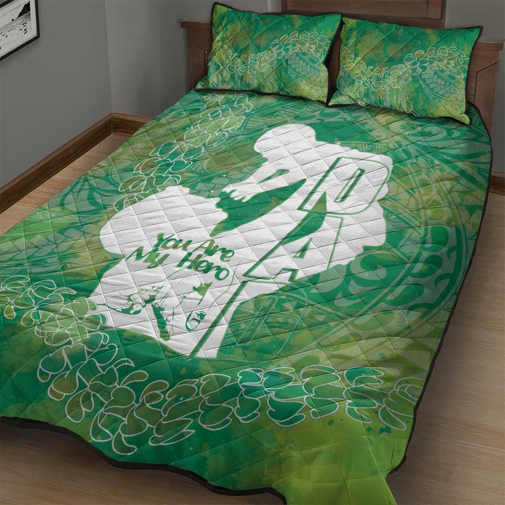 Green Polynesia Father's Day Quilt Bed Set Dad You Are My Hero