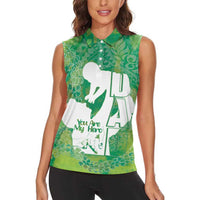 Green Polynesia Father's Day Women Sleeveless Polo Shirt Dad You Are My Hero