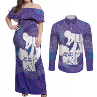 Purple Polynesia Father's Day Couples Matching Off Shoulder Maxi Dress and Long Sleeve Button Shirt Dad You Are My Hero