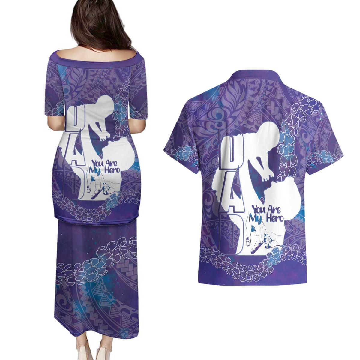 Purple Polynesia Father's Day Couples Matching Puletasi and Hawaiian Shirt Dad You Are My Hero