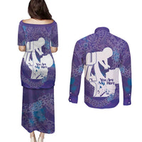 Purple Polynesia Father's Day Couples Matching Puletasi and Long Sleeve Button Shirt Dad You Are My Hero