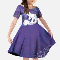 Purple Polynesia Father's Day Family Matching Long Sleeve Bodycon Dress and Hawaiian Shirt Dad You Are My Hero