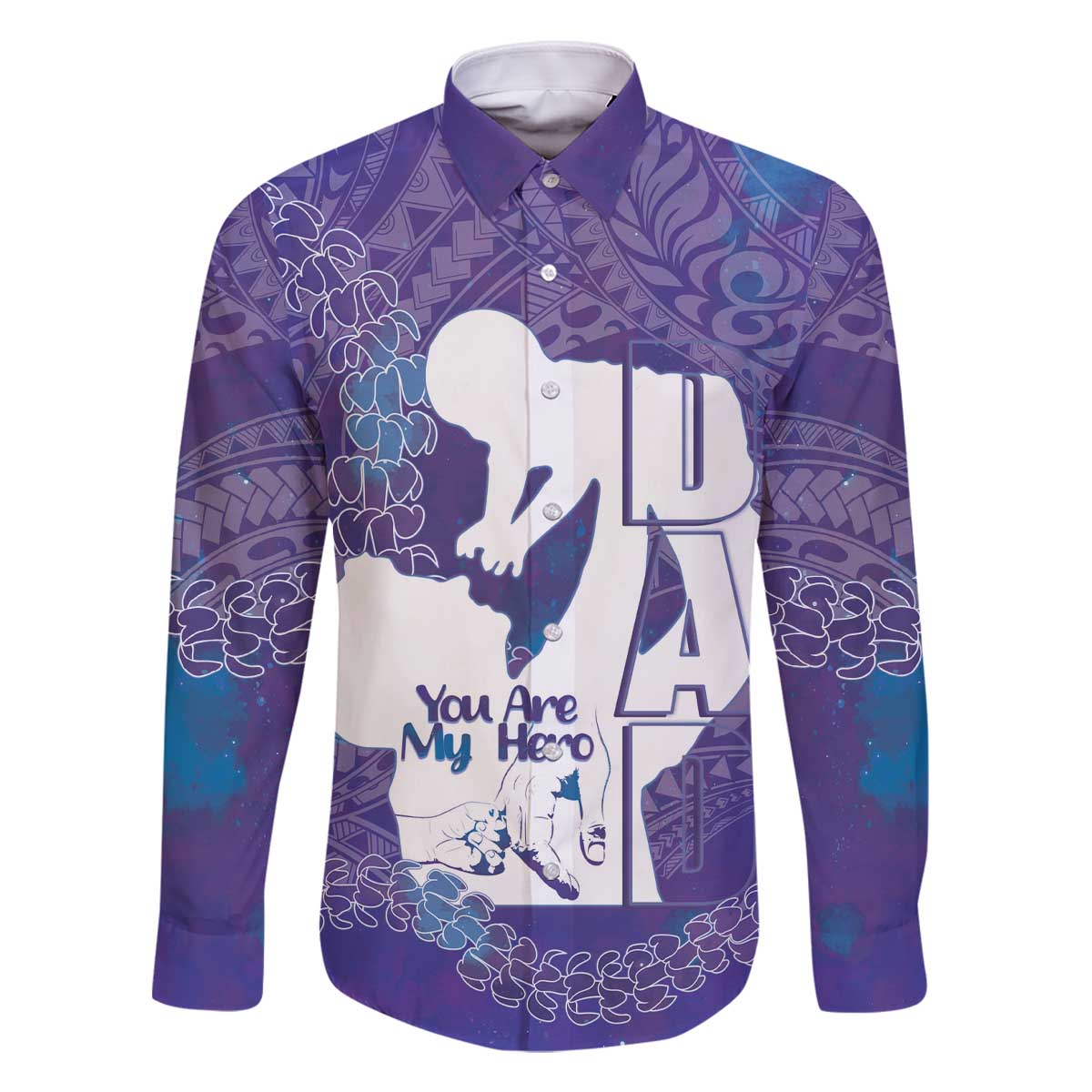 Purple Polynesia Father's Day Family Matching Off The Shoulder Long Sleeve Dress and Hawaiian Shirt Dad You Are My Hero