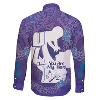 Purple Polynesia Father's Day Family Matching Off The Shoulder Long Sleeve Dress and Hawaiian Shirt Dad You Are My Hero