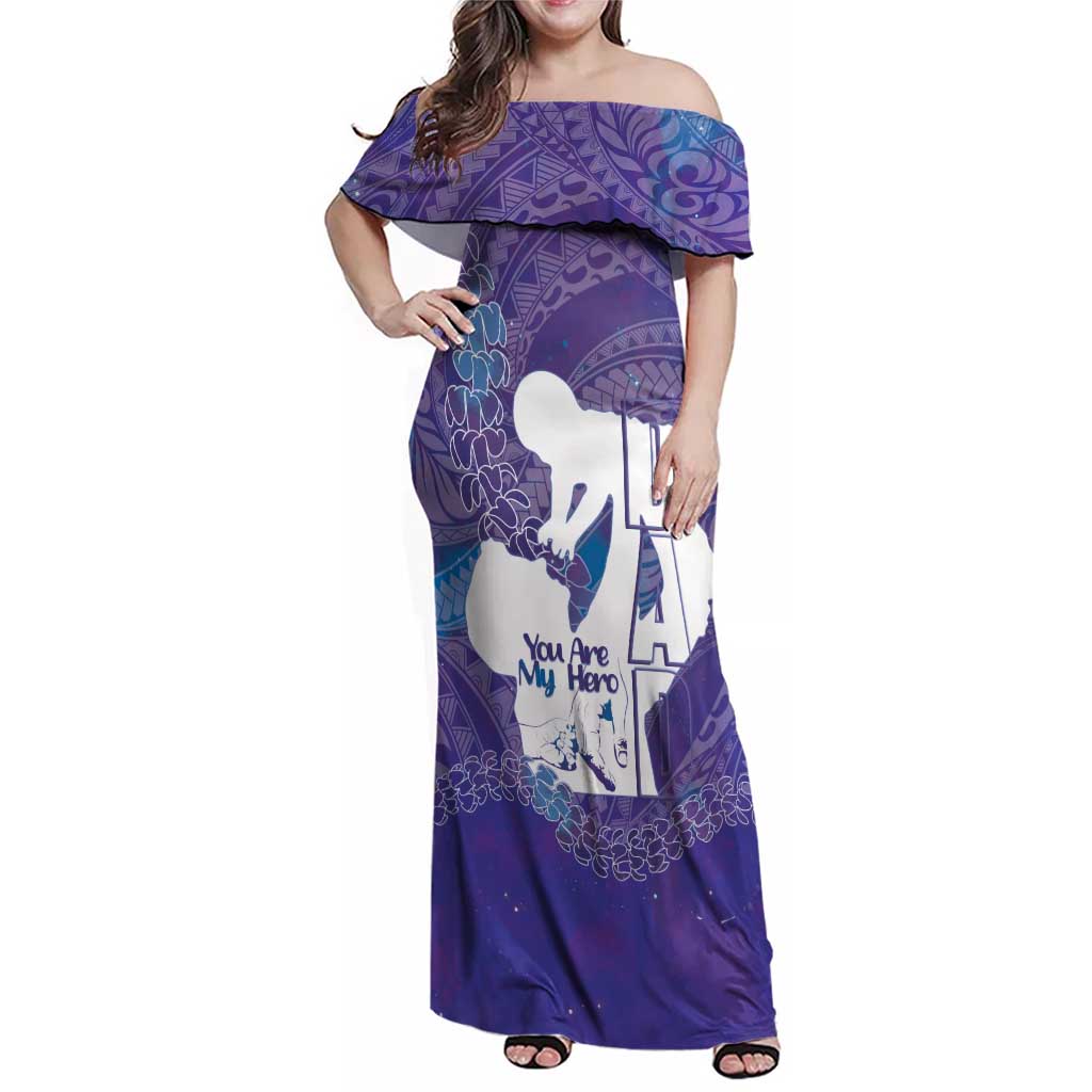 Purple Polynesia Father's Day Family Matching Off Shoulder Maxi Dress and Hawaiian Shirt Dad You Are My Hero