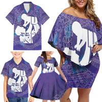 Purple Polynesia Father's Day Family Matching Off Shoulder Short Dress and Hawaiian Shirt Dad You Are My Hero