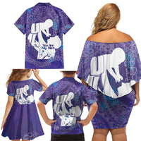 Purple Polynesia Father's Day Family Matching Off Shoulder Short Dress and Hawaiian Shirt Dad You Are My Hero
