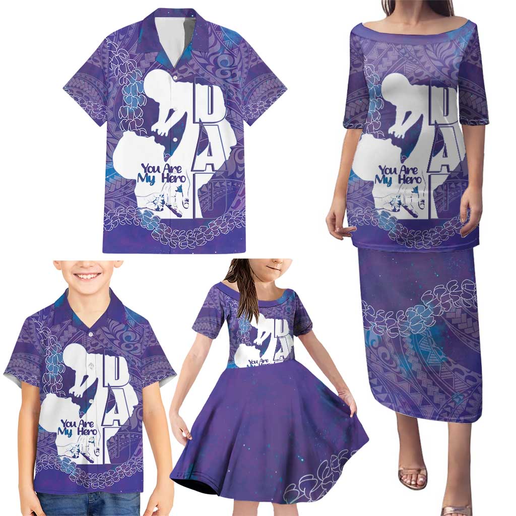 Purple Polynesia Father's Day Family Matching Puletasi and Hawaiian Shirt Dad You Are My Hero