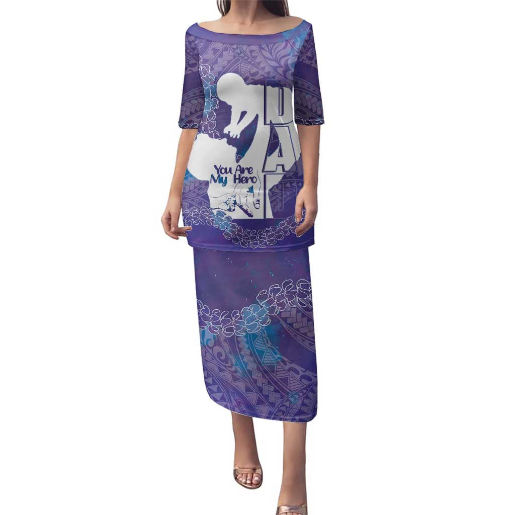 Purple Polynesia Father's Day Family Matching Puletasi and Hawaiian Shirt Dad You Are My Hero