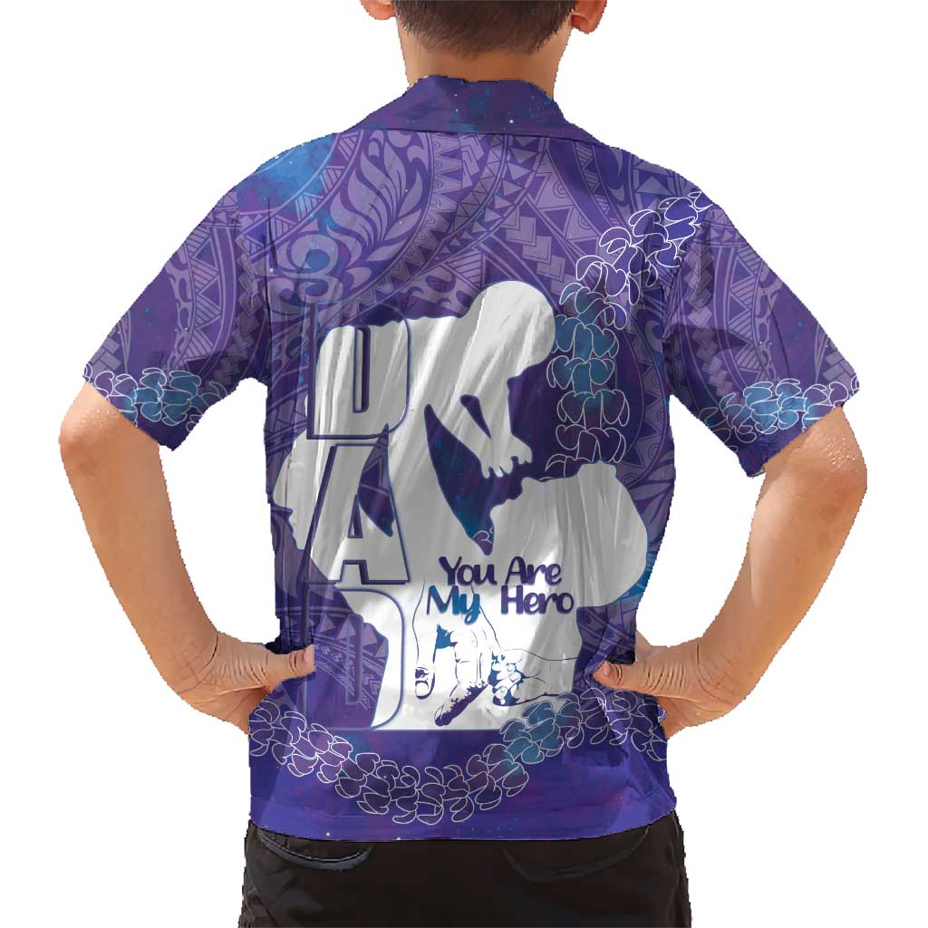 Purple Polynesia Father's Day Family Matching Short Sleeve Bodycon Dress and Hawaiian Shirt Dad You Are My Hero