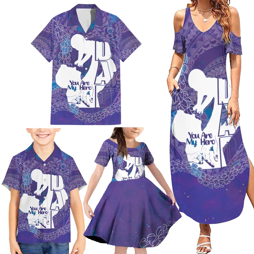 Purple Polynesia Father's Day Family Matching Summer Maxi Dress and Hawaiian Shirt Dad You Are My Hero