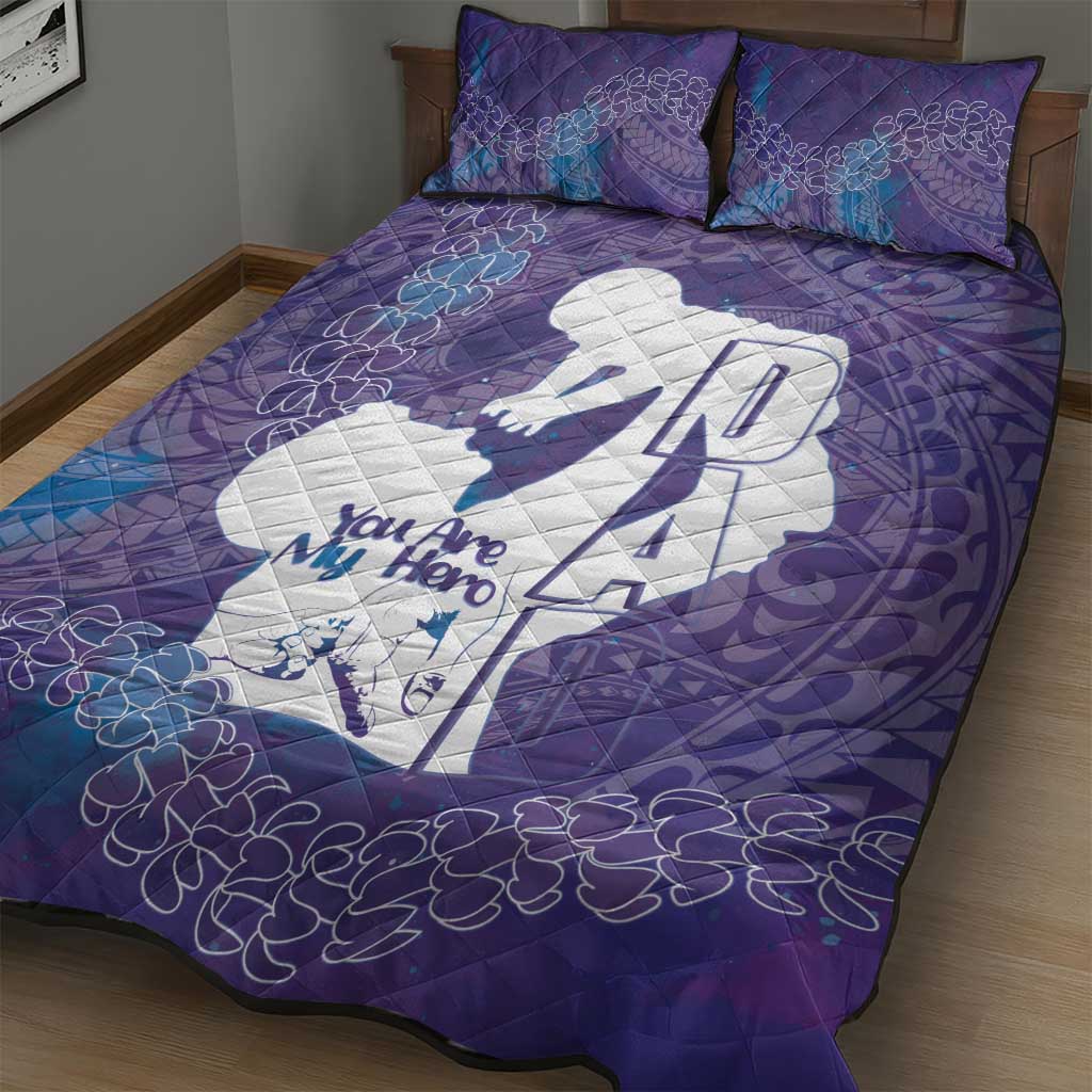 Purple Polynesia Father's Day Quilt Bed Set Dad You Are My Hero