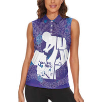 Purple Polynesia Father's Day Women Sleeveless Polo Shirt Dad You Are My Hero