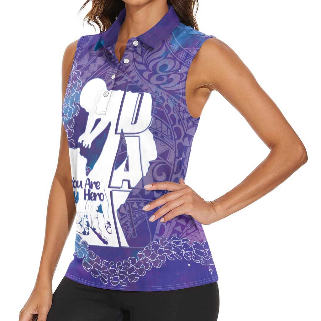 Purple Polynesia Father's Day Women Sleeveless Polo Shirt Dad You Are My Hero