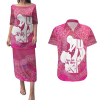 Pink Polynesia Father's Day Couples Matching Puletasi and Hawaiian Shirt Dad You Are My Hero