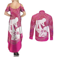 Pink Polynesia Father's Day Couples Matching Summer Maxi Dress and Long Sleeve Button Shirt Dad You Are My Hero