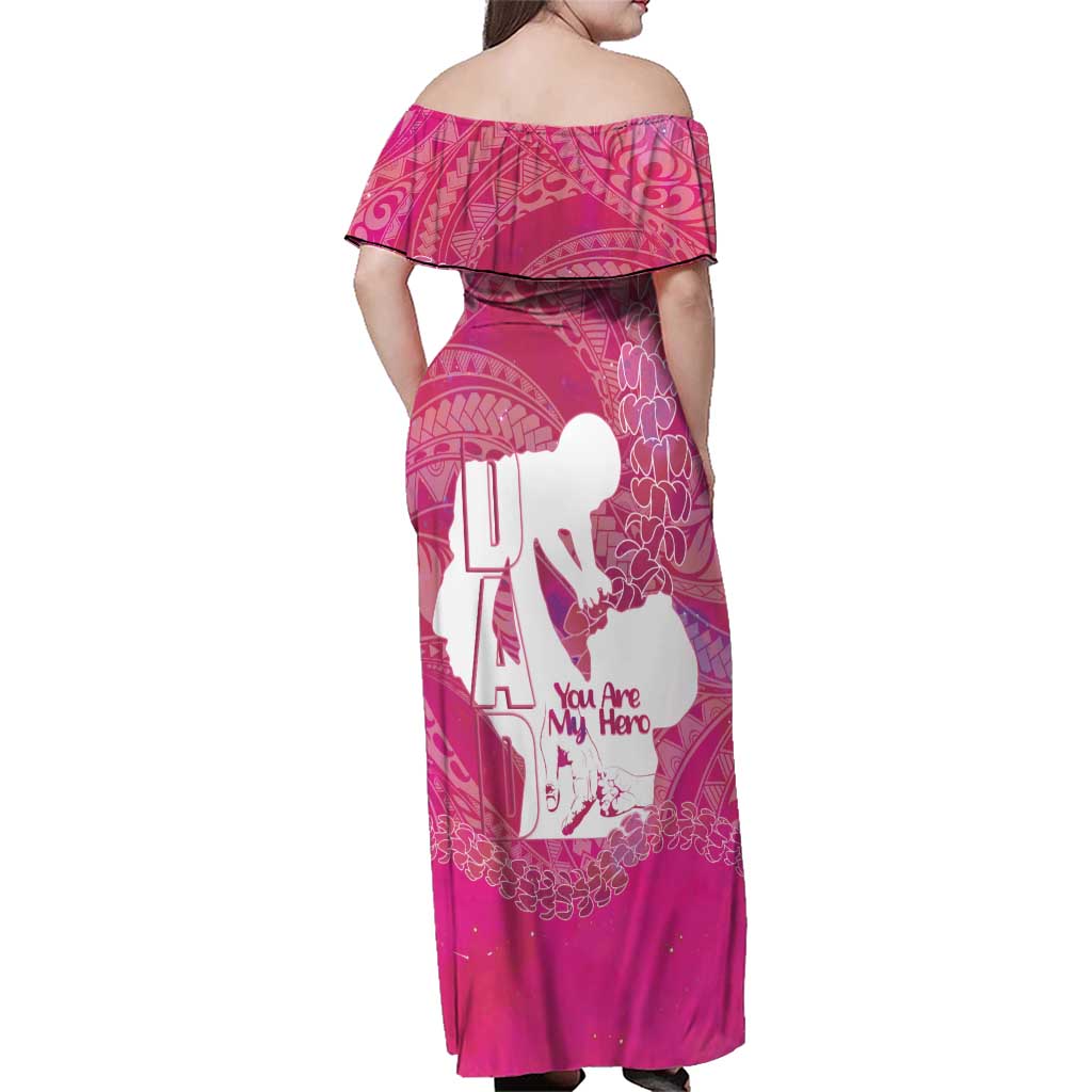 Pink Polynesia Father's Day Family Matching Off Shoulder Maxi Dress and Hawaiian Shirt Dad You Are My Hero
