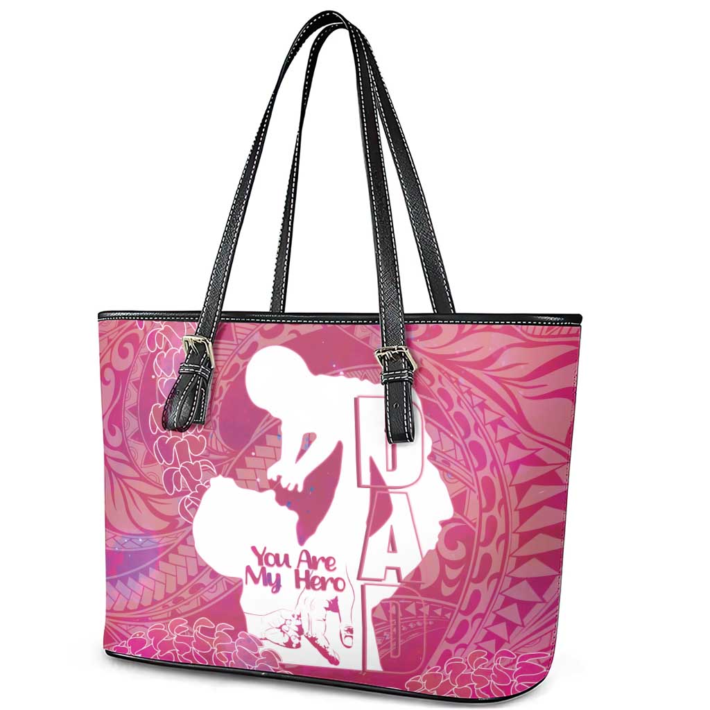 Pink Polynesia Father's Day Leather Tote Bag Dad You Are My Hero