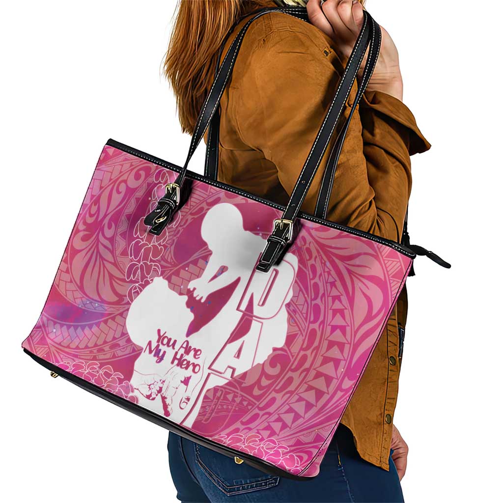 Pink Polynesia Father's Day Leather Tote Bag Dad You Are My Hero