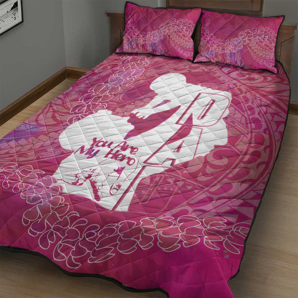 Pink Polynesia Father's Day Quilt Bed Set Dad You Are My Hero