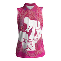 Pink Polynesia Father's Day Women Sleeveless Polo Shirt Dad You Are My Hero