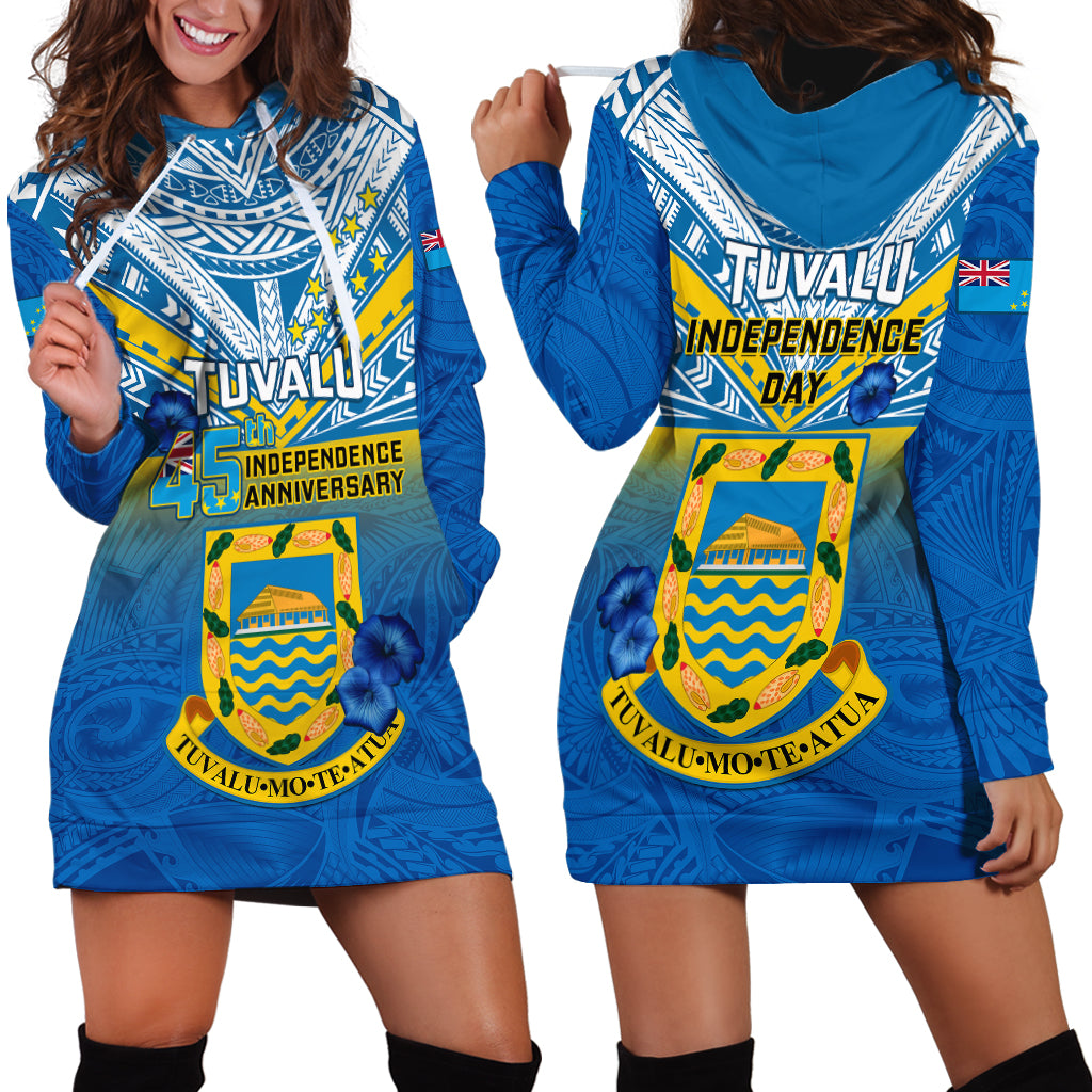 Tuvalu Independence Day Hoodie Dress Tuvaluan Proud 45th Anniversary Polynesian Pattern LT14 - Polynesian Pride