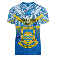 Tuvalu Independence Day Women V Neck T Shirt Tuvaluan Proud 45th Anniversary Polynesian Pattern LT14 - Polynesian Pride