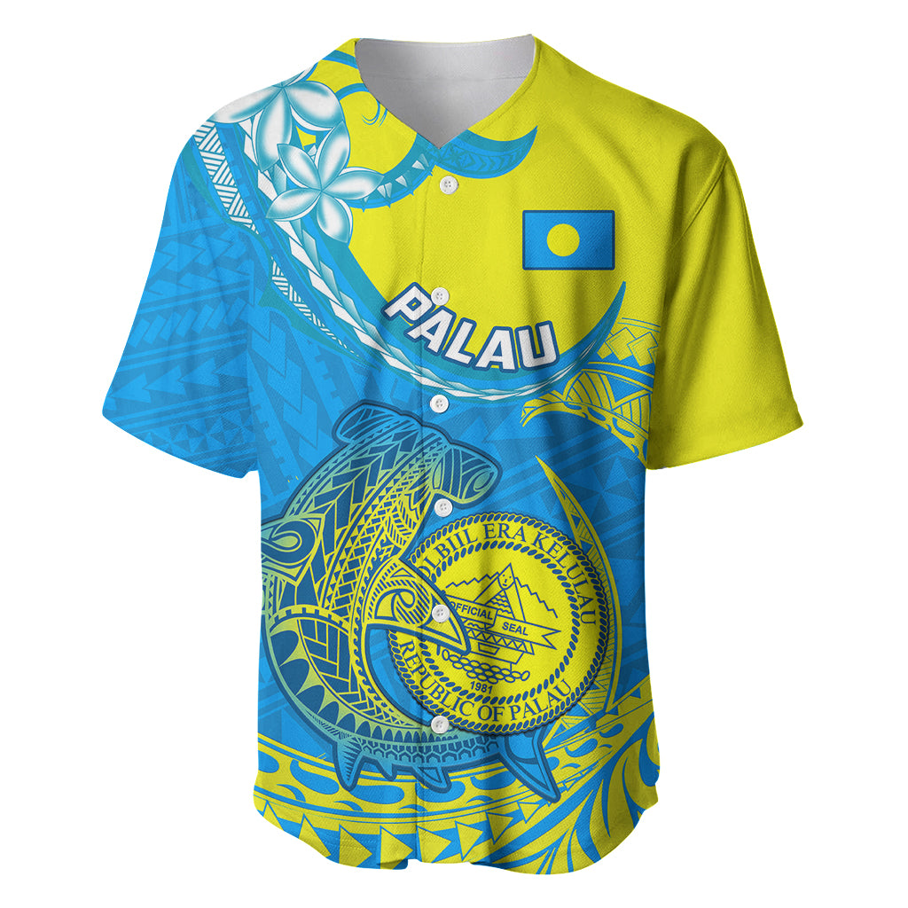 Palau Independence Day Baseball Jersey Happy 29th Anniversary Polynesian Hammerhead Shark LT14 Blue - Polynesian Pride