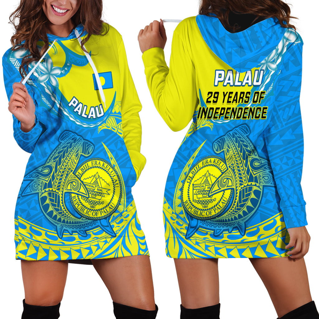 Palau Independence Day Hoodie Dress Happy 29th Anniversary Polynesian Hammerhead Shark LT14 - Polynesian Pride