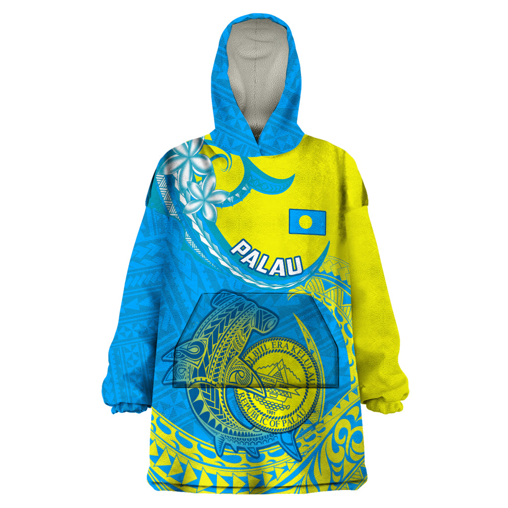 Palau Independence Day Wearable Blanket Hoodie Happy 29th Anniversary Polynesian Hammerhead Shark LT14 One Size Blue - Polynesian Pride