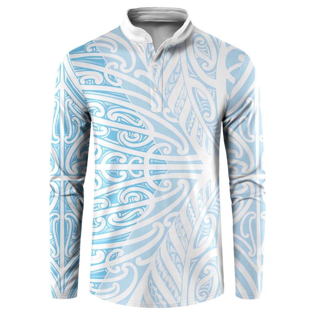 Blue New Zealand Puhoro Maori Tattoo Button Sweatshirt