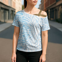 Blue New Zealand Puhoro Maori Tattoo Cross Shoulder Shirt