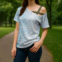 Blue New Zealand Puhoro Maori Tattoo Cross Shoulder Shirt