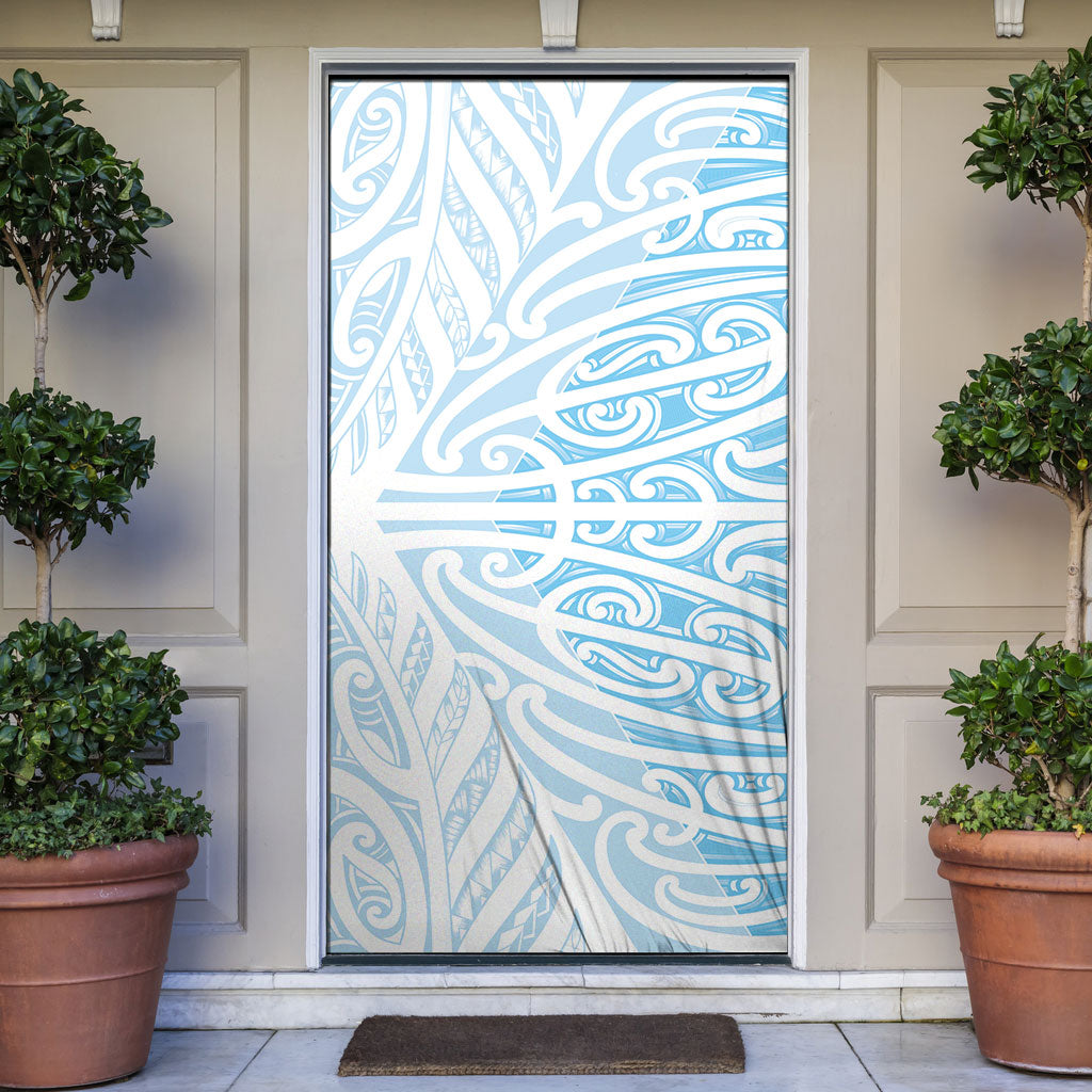 Blue New Zealand Puhoro Maori Tattoo Door Cover