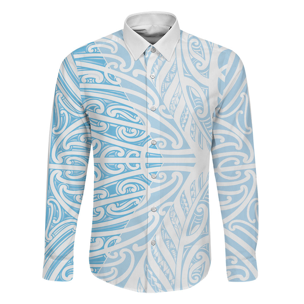 Blue New Zealand Puhoro Maori Tattoo Family Matching Long Sleeve Bodycon Dress and Hawaiian Shirt