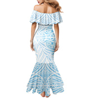 Blue New Zealand Puhoro Maori Tattoo Family Matching Mermaid Dress and Hawaiian Shirt