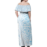 Blue New Zealand Puhoro Maori Tattoo Family Matching Off Shoulder Maxi Dress and Hawaiian Shirt