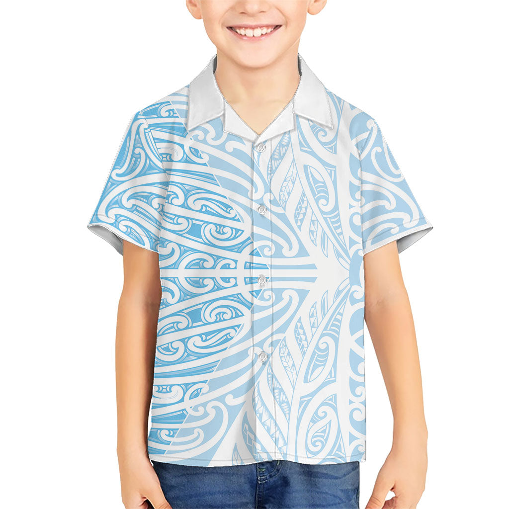 Blue New Zealand Puhoro Maori Tattoo Family Matching Off Shoulder Maxi Dress and Hawaiian Shirt