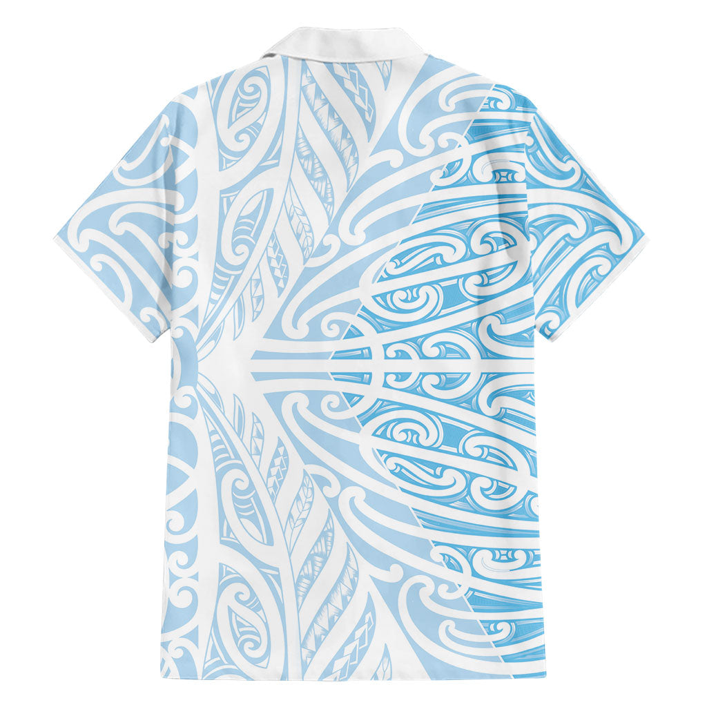 Blue New Zealand Puhoro Maori Tattoo Family Matching Off Shoulder Short Dress and Hawaiian Shirt