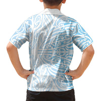 Blue New Zealand Puhoro Maori Tattoo Family Matching Puletasi and Hawaiian Shirt