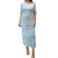 Blue New Zealand Puhoro Maori Tattoo Family Matching Puletasi and Hawaiian Shirt