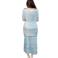 Blue New Zealand Puhoro Maori Tattoo Family Matching Puletasi and Hawaiian Shirt