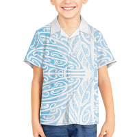 Blue New Zealand Puhoro Maori Tattoo Family Matching Puletasi and Hawaiian Shirt