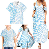 Blue New Zealand Puhoro Maori Tattoo Family Matching Summer Maxi Dress and Hawaiian Shirt