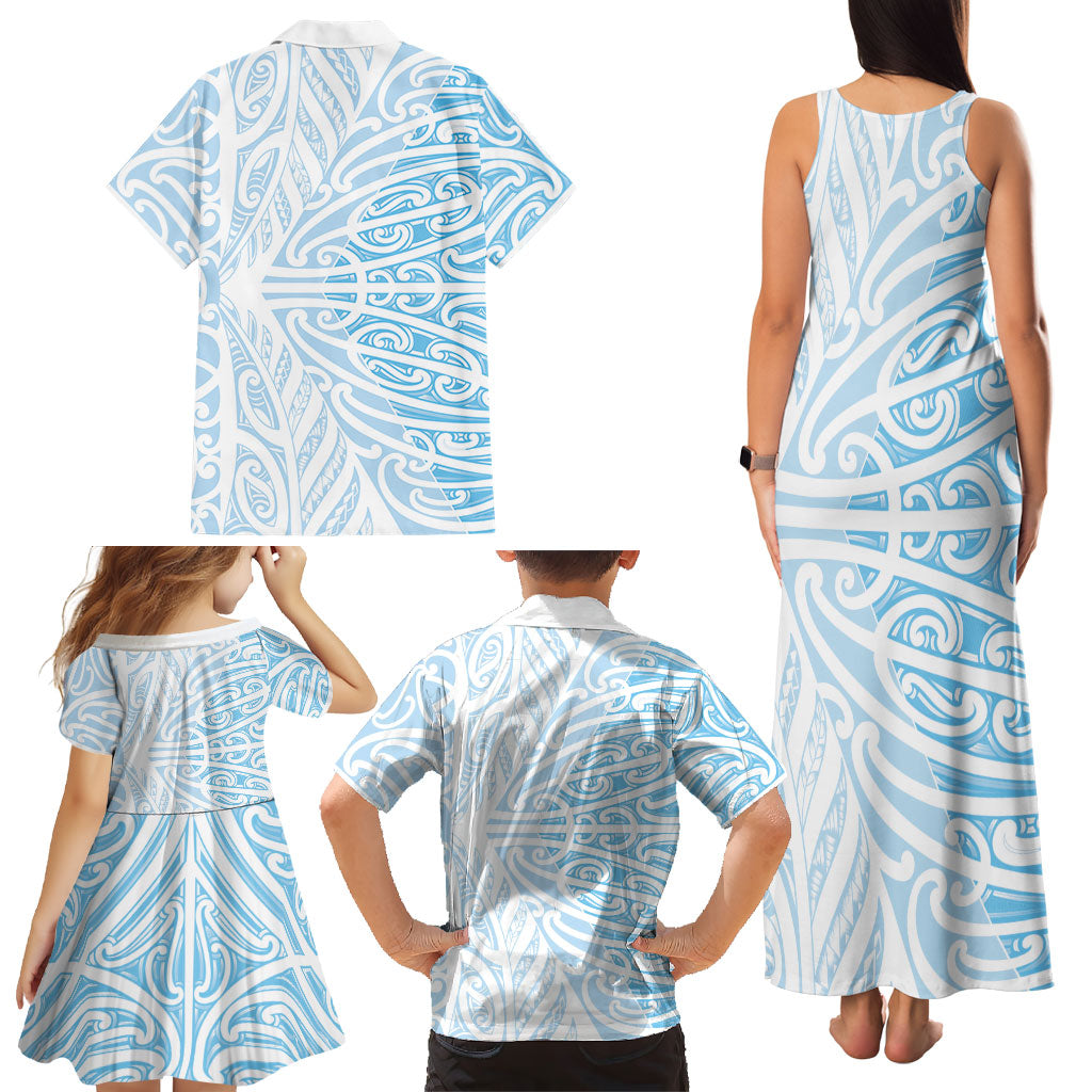 Blue New Zealand Puhoro Maori Tattoo Family Matching Tank Maxi Dress and Hawaiian Shirt