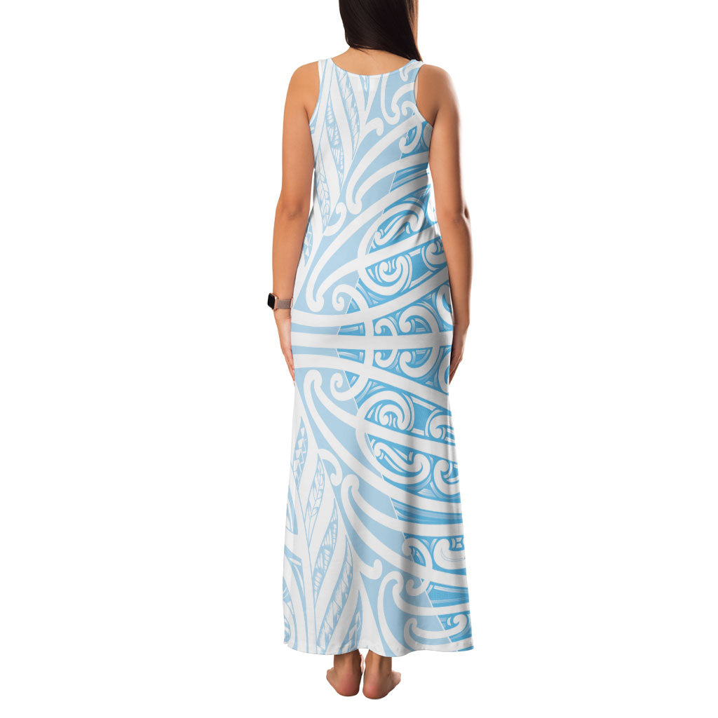 Blue New Zealand Puhoro Maori Tattoo Family Matching Tank Maxi Dress and Hawaiian Shirt
