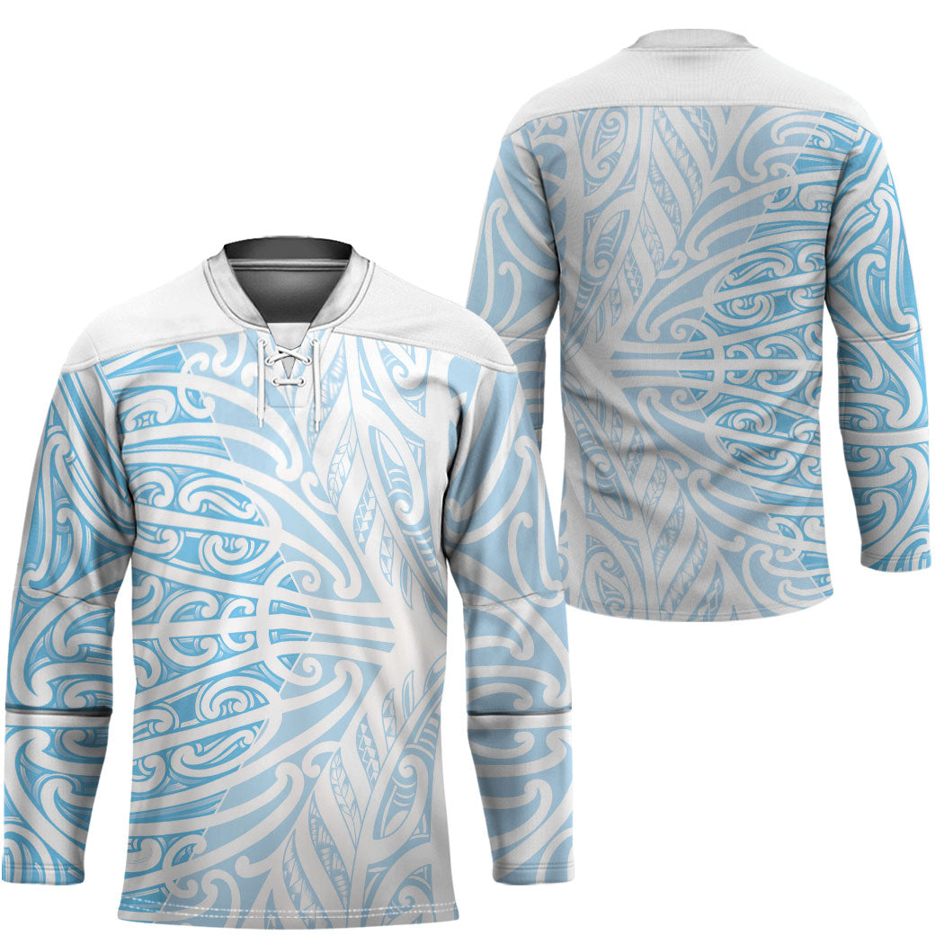 Blue New Zealand Puhoro Maori Tattoo Hockey Jersey