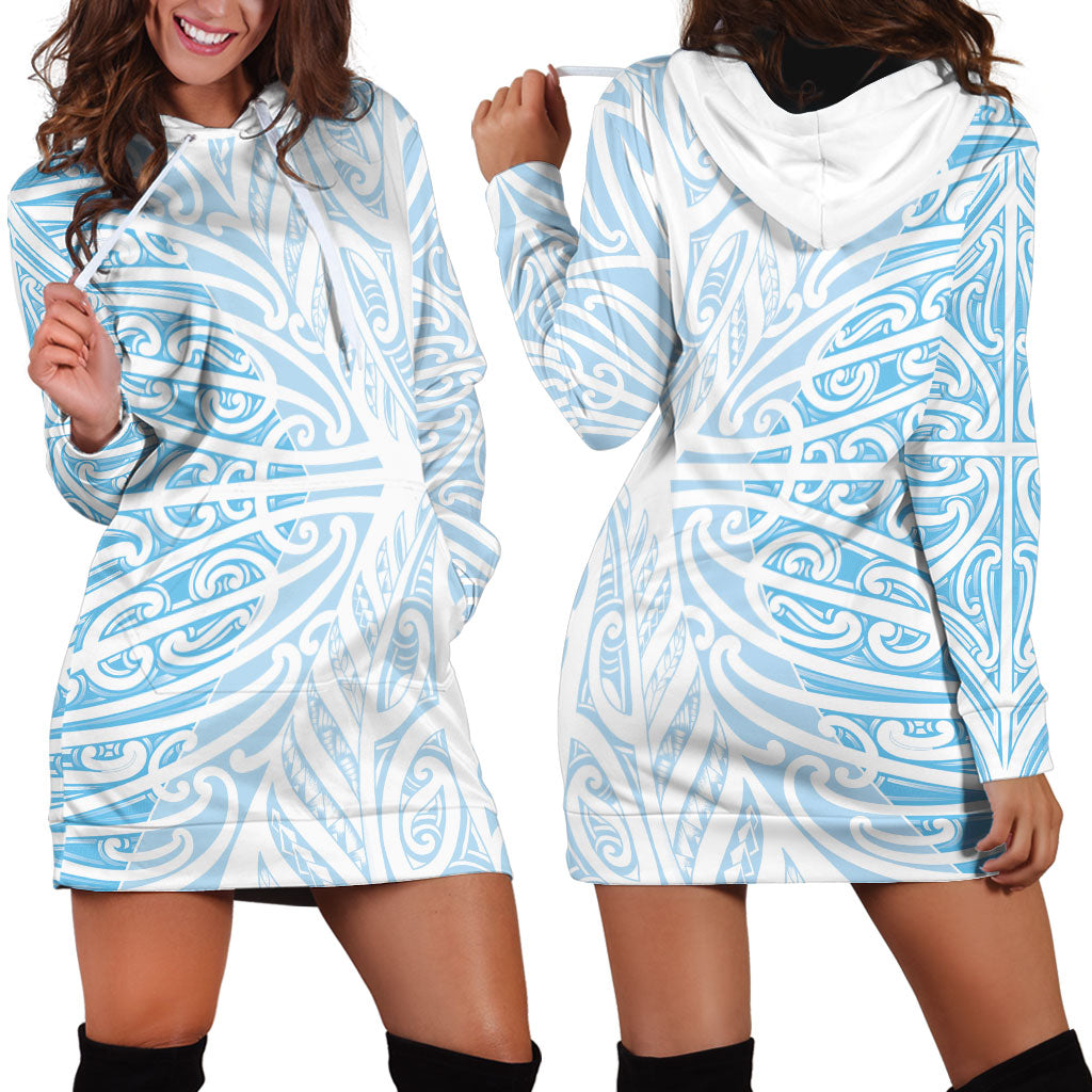 Blue New Zealand Puhoro Maori Tattoo Hoodie Dress